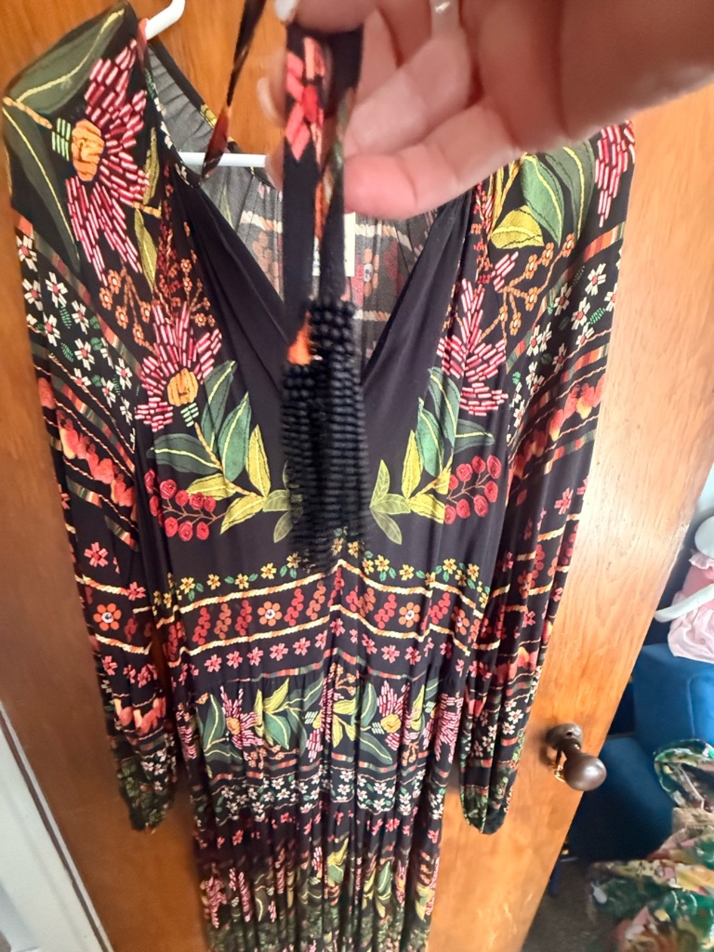 FARM Rio Black Floral Tie-Front Maxi